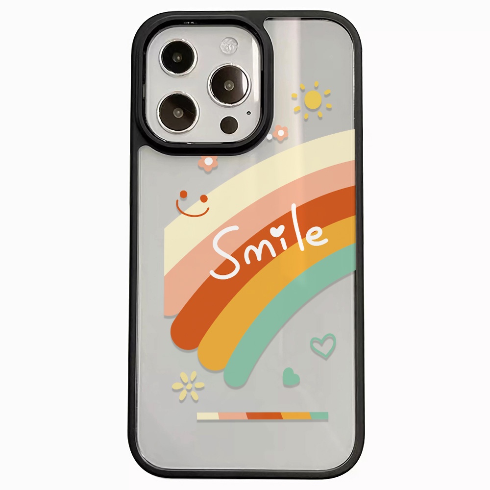Ốp Điện Thoại Nhựa Acrylic Cứng Trong Suốt Hình Mặt Cười Cầu Vồng Cho iphone 14 pro Max 11 13 12 7Plus 8 X XS Max