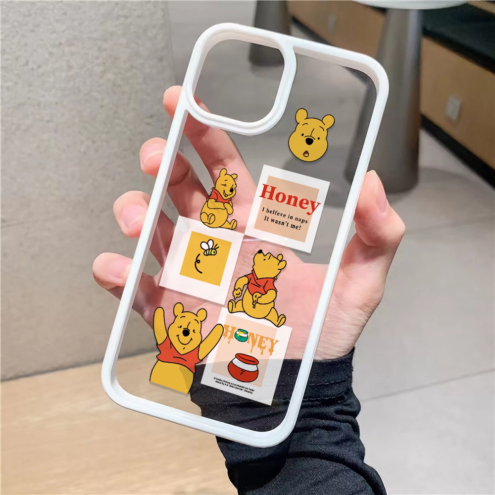 Ốp Điện Thoại Nhựa Acrylic Cứng Trong Suốt Hình Gấu Winnie Và Mật Ong Cho iphone 14 pro Max 11 13 12 7Plus 8 X XS Max