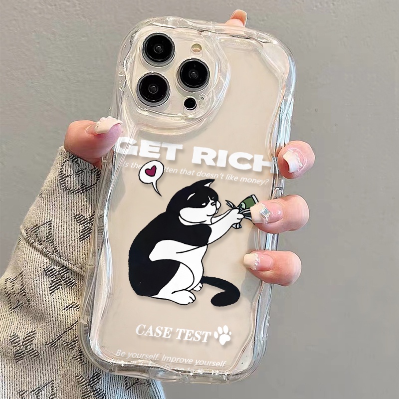 Ốp Điện Thoại Dẻo Trong Suốt In Chữ Get Rich Cat Thời Trang Cho iphone 14 pro Max 11 13 12 7Plus 8 X XS Max