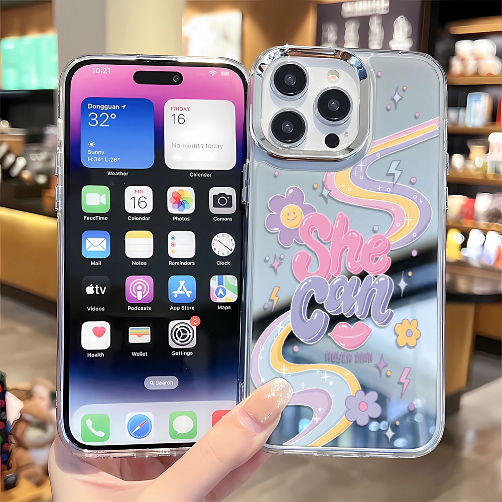 Ốp Điện Thoại Mặt Gương Viền Kim Loại Cho iphone 14 pro max 11 12 13 8 7 Plus X XR XSMax