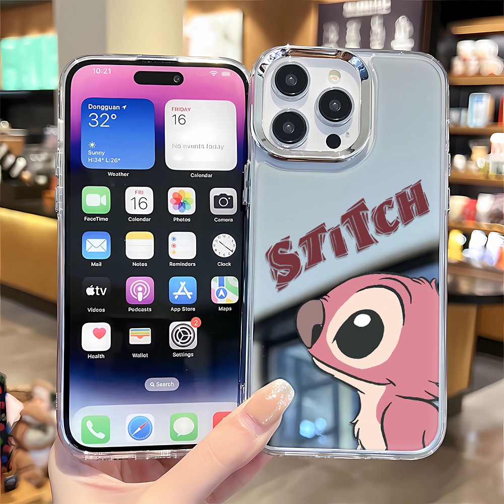 Ốp Điện Thoại Tpu Gắn Gương Kim Loại In Hình Stitch Thời Trang Cho iphone 14 pro max 11 12 13 8 7 Plus X XR XSMax