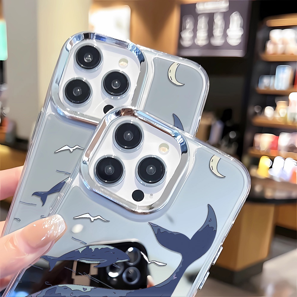 Ốp Điện Thoại Tráng Gương Hình Cá Mập Xanh Cho iphone 14 pro max 11 12 13 8 7 Plus X XR XSMax