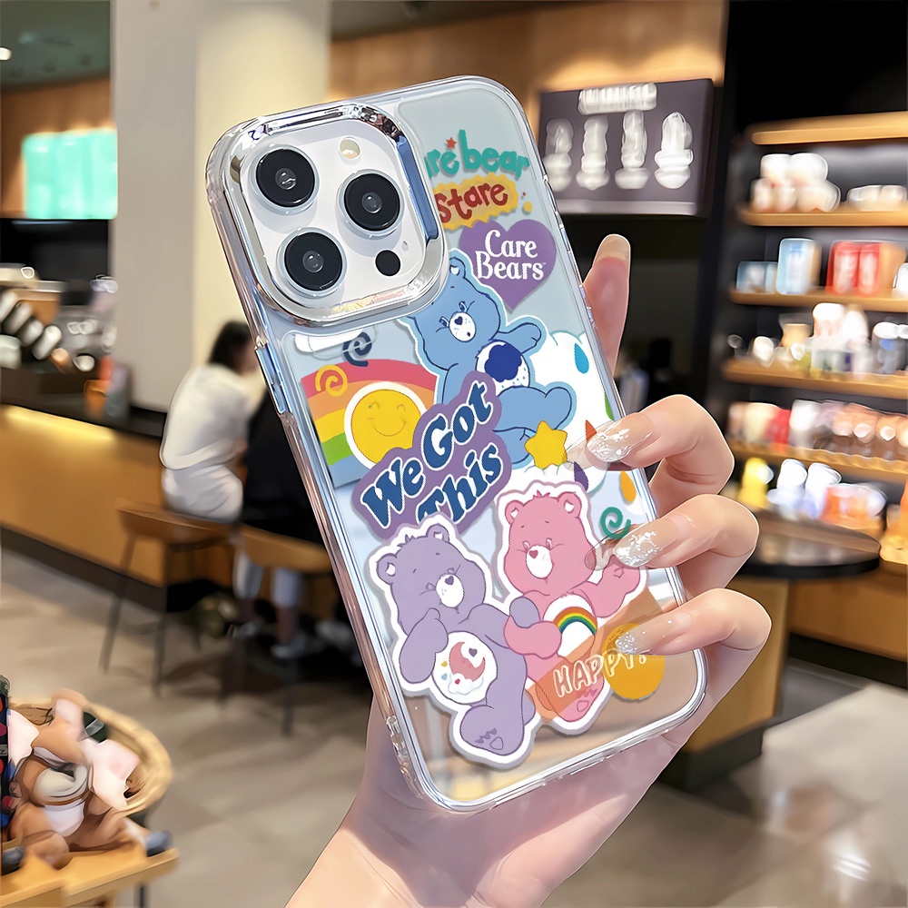 Ốp Điện Thoại Tpu Viền Kim Loại Tráng Gương In Hình Gấu Cầu Vồng Cho iphone 14 pro max 11 12 13 8 7 Plus X XR XSMax