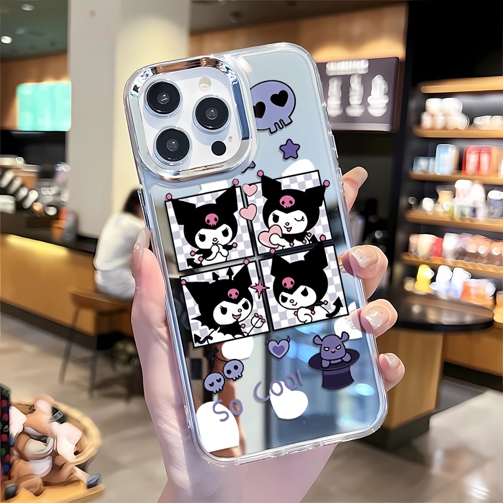 Ốp Điện Thoại Tráng Gương Viền Kim Loại Họa Tiết Kẻ Sọc Thời Trang Cho iphone 14 pro max 11 12 13 8 7 Plus X XR XSMax