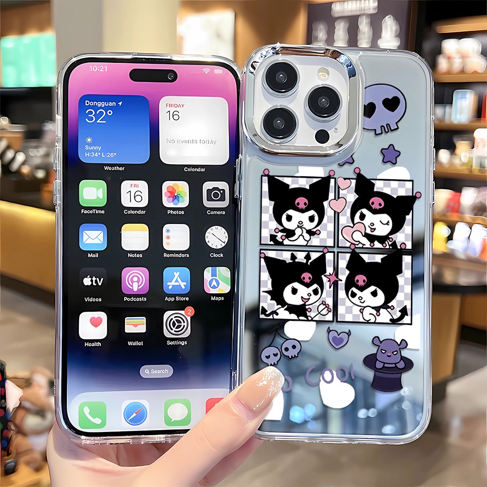 Ốp Điện Thoại Tráng Gương Viền Kim Loại Họa Tiết Kẻ Sọc Thời Trang Cho iphone 14 pro max 11 12 13 8 7 Plus X XR XSMax