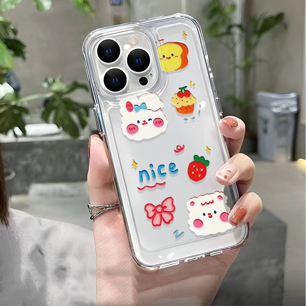 Ốp Điện Thoại Trong Suốt In Hình Thỏ Dâu Tây Cho iphone 14 pro max 11 13 12 7 8 Plus X XR XSMax