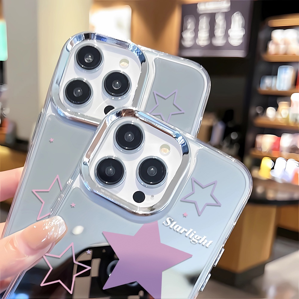 Ốp Điện Thoại Tpu In Hình Mặt Trăng Và Ngôi Sao Với Gương Kim Loại Cho iphone 14 pro max 11 12 13 8 7 Plus X XR XSMax