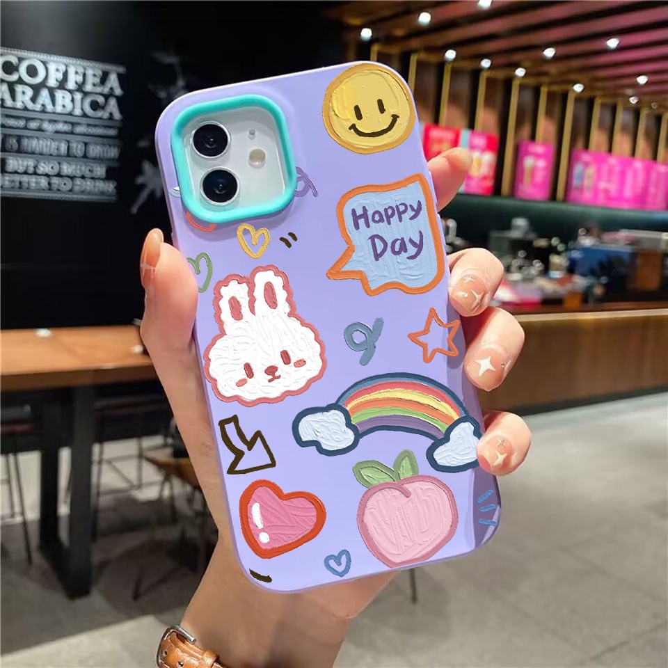 Ốp Điện Thoại silicon Dẻo Hình Thỏ Và Cầu Vồng 3 Trong 1 Cho iPhone 14Promax 13 12 11 7Plus X XR