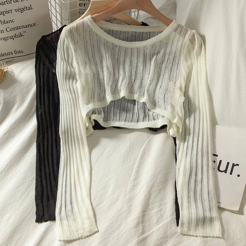 Áo Croptop Dệt Kim Mỏng Phong Cách Hàn Quốc Thời Trang Mùa Hè Cho Nữ