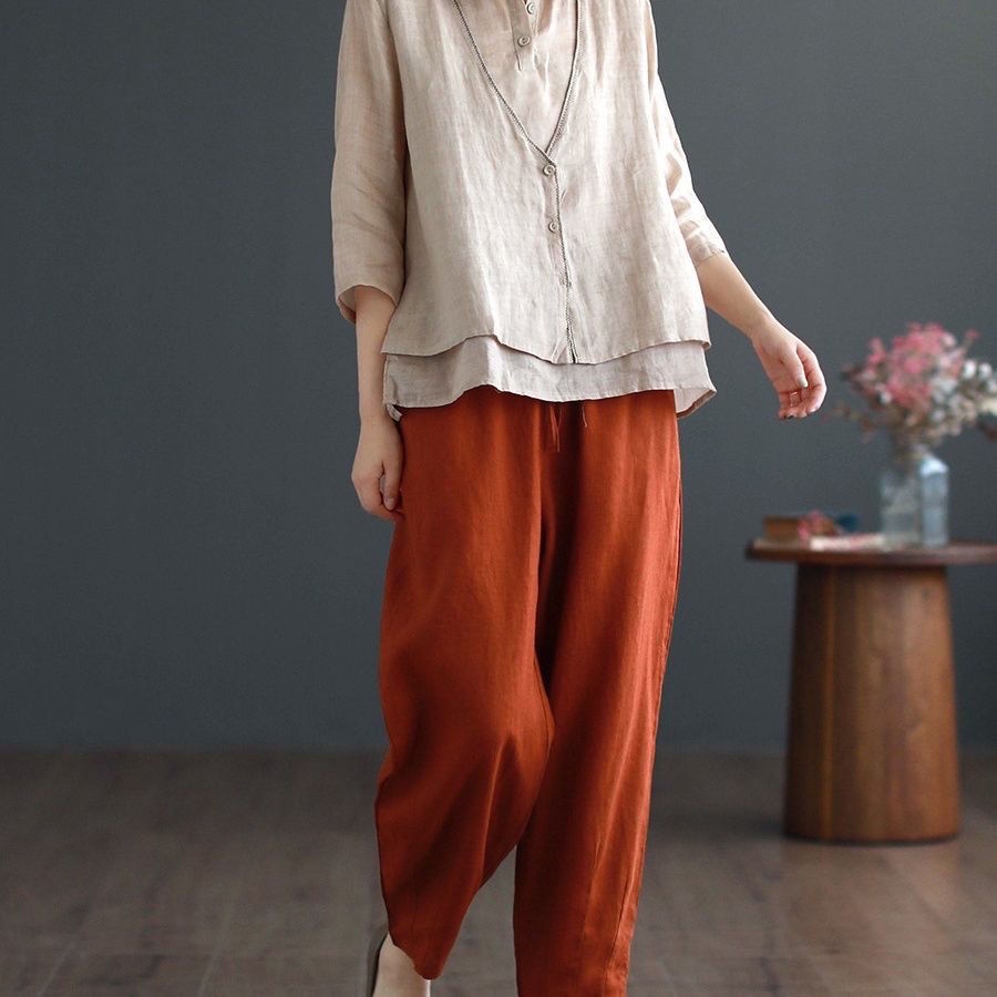 Áo Sơ Mi Tay Lửng Giả Hai Lớp Phong Cách Mới Mùa Hè Cho Nữ