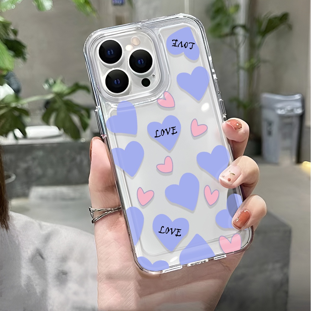 Ốp Điện Thoại Trong Suốt Họa Tiết Trái Tim Màu Xanh Dương Cho iphone 14 pro max 11 13 12 7 8 Plus X XR XSMax