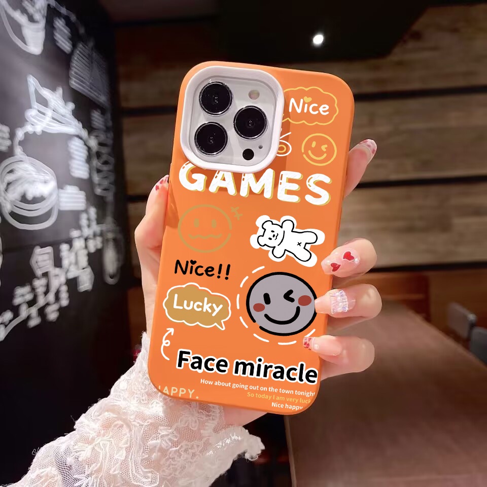 Ốp Điện Thoại silicon Dẻo in Hình Mặt Cười Và Chữ 3 Trong 1 Cho iPhone 14Promax 13 12 11 7Plus X XR