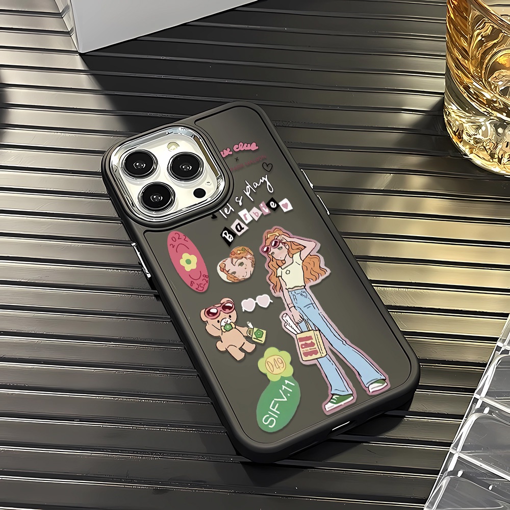 Ốp Điện Thoại Silicone Khung Kim Loại In Hình Cô Gái Đáng Yêu Cho iphone 14ProMax 11 13 12 7Plus 8 X XS Max