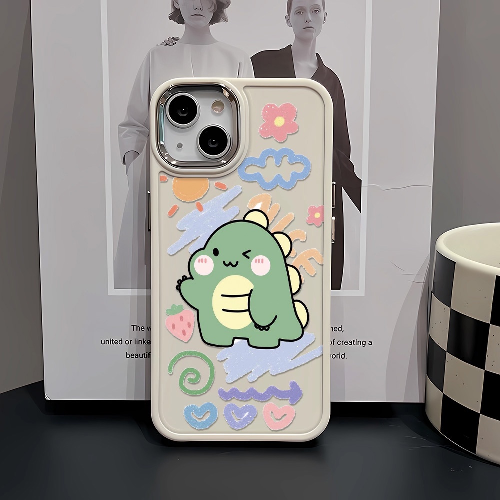 Ốp Điện Thoại Silicone Khung Kim Loại Họa Tiết Khủng Long Cho iphone 14ProMax 11 13 12 7Plus 8 X XS Max