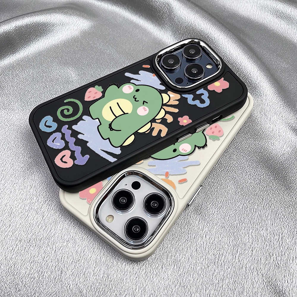 Ốp Điện Thoại Silicone Khung Kim Loại Họa Tiết Khủng Long Cho iphone 14ProMax 11 13 12 7Plus 8 X XS Max