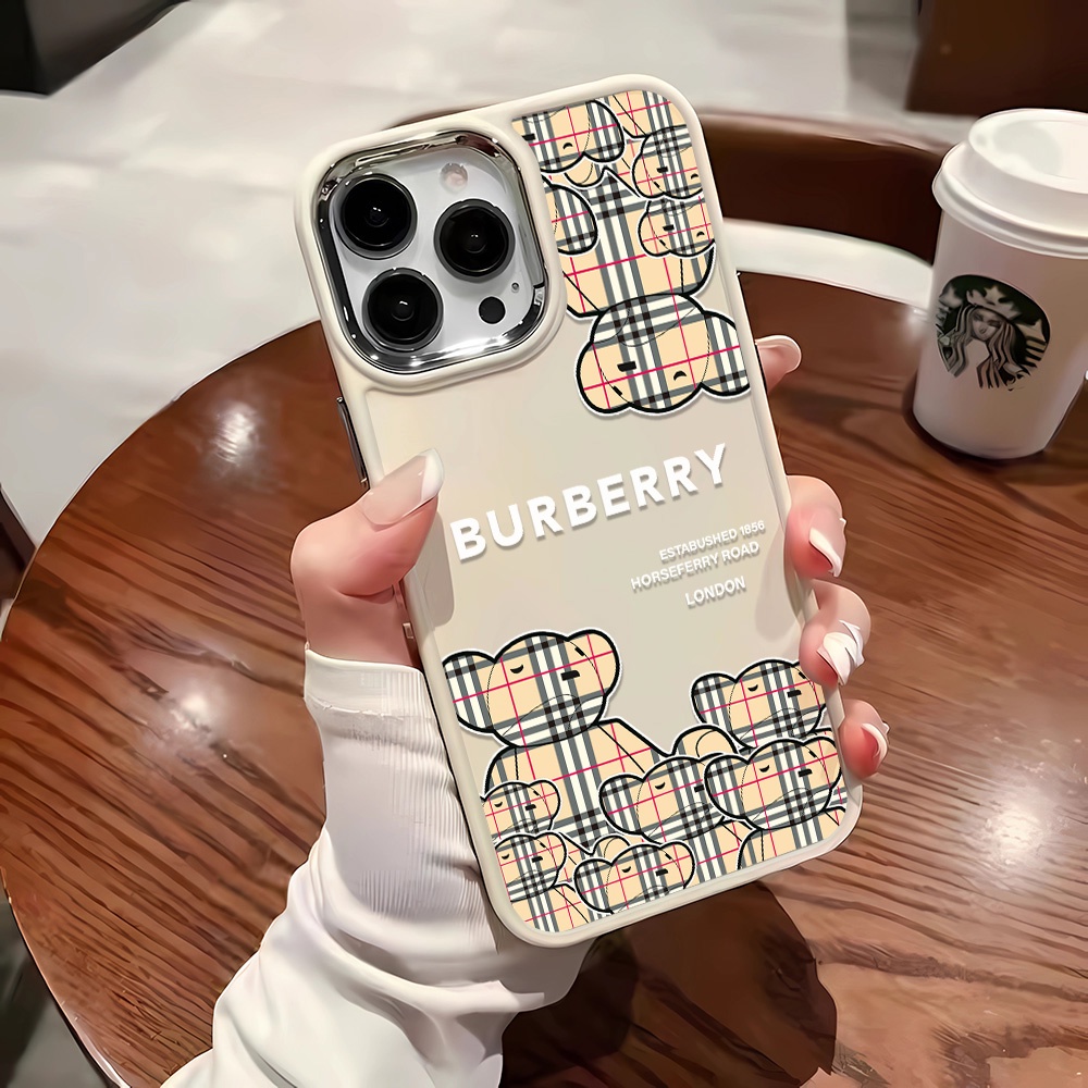 Ốp Điện Thoại Silicone Khung Kim Loại In Hình Gấu Hoạt Hình Đáng Yêu Cho iphone 14ProMax 11 13 12 7Plus 8 X XS Max