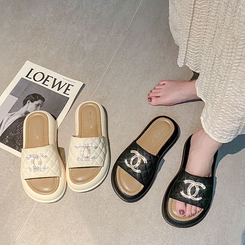 [Hàng Có Sẵn Giao Hàng Nhanh] Dép Xỏ Ngón Đế Dày Đính Đá Thời Trang Mùa Hè 2023 Phong Cách Mới Cho Nữ