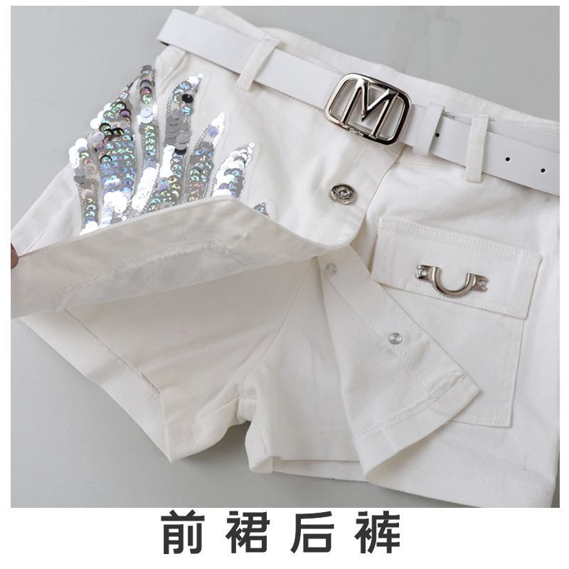 [Hàng Có Sẵn Giao Hàng Nhanh] Quần Short Denim Lưng Cao Dáng Ôm Đính Kim Sa Phong Cách Hàn Quốc Thời Trang Xuân Hè Mới Cho Nữ