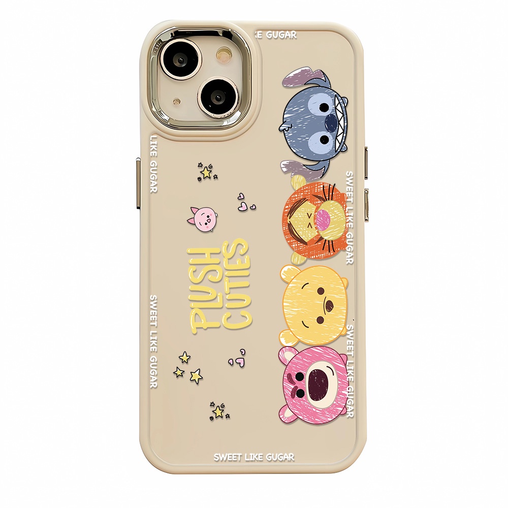 Ốp Điện Thoại Silicone Khung Kim Loại Hoạt Hình Winnie the Pooh Stitch Cho iphone 14ProMax 11 13 12 7Plus 8 X XS Max