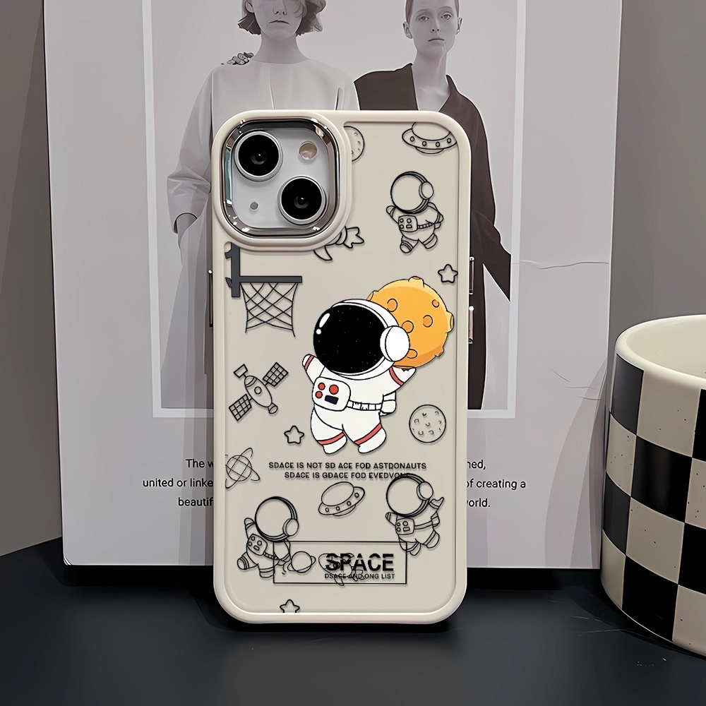 Ốp Điện Thoại Silicone Khung Kim Loại In Hình Phi Hành Gia Hoạt Hình Cho iphone 14ProMax 11 13 12 7Plus 8 X XS Max