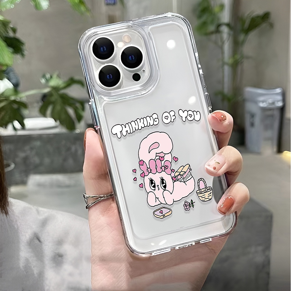Ốp Điện Thoại Trong Suốt Chống Sốc In Hình Thỏ Hồng Cho iphone 14 pro max 11 13 12 7 8 Plus X XR XSMax