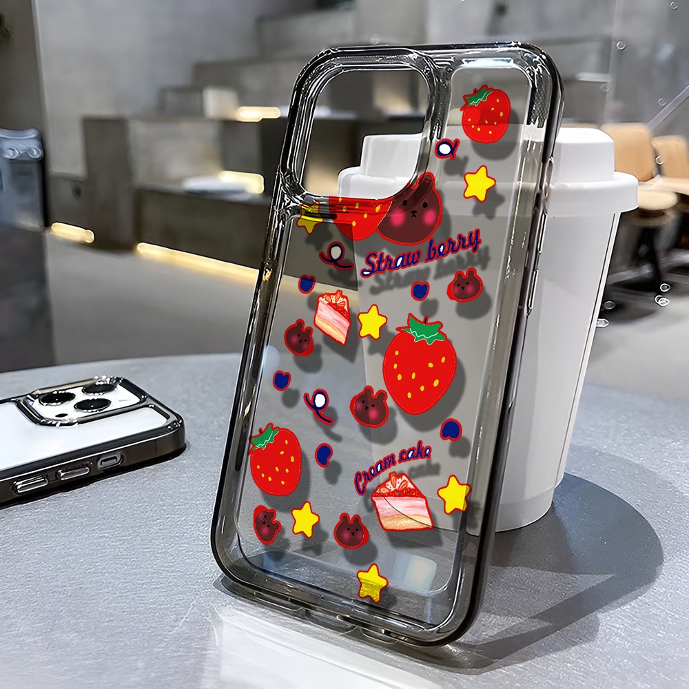 Ốp Điện Thoại Trong Suốt Chống Sốc In Hình Bánh Dâu Hoạt Hình Cho iphone 14 pro max 11 13 12 7 8 Plus X XR XSMax