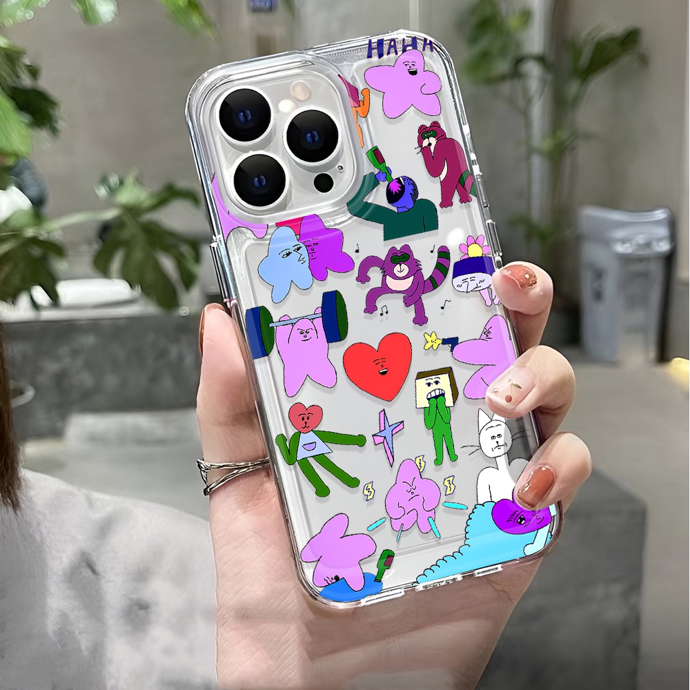 Ốp Điện Thoại Trong Suốt Họa Tiết Trái Tim &amp; Nhãn Dán Chống Sốc Cho iphone 14 pro max 11 13 12 7 8 Plus X XR XSMax