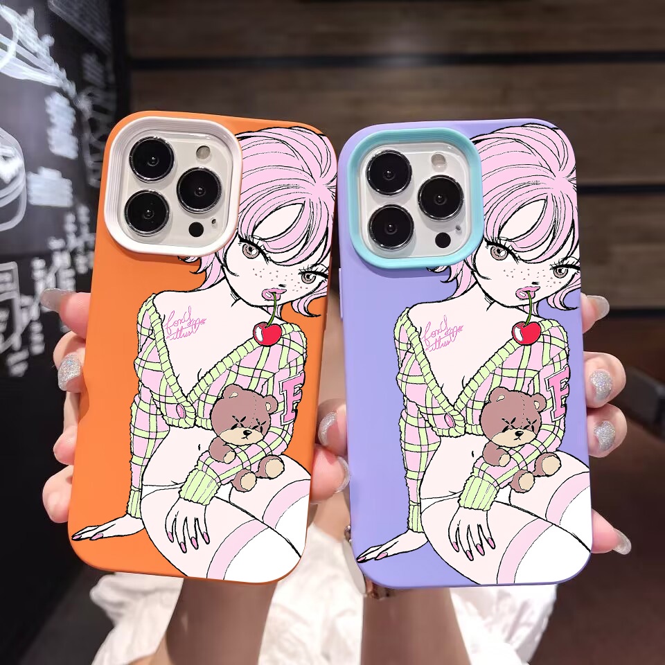 Ốp Điện Thoại silicon Dẻo Hình Gấu cherry 3 Trong 1 Cho iPhone 14Promax 13 12 11 7Plus X XR Ốp Điện Thoại Họa Tiết Xinh Xắn Dành Cho Nữ