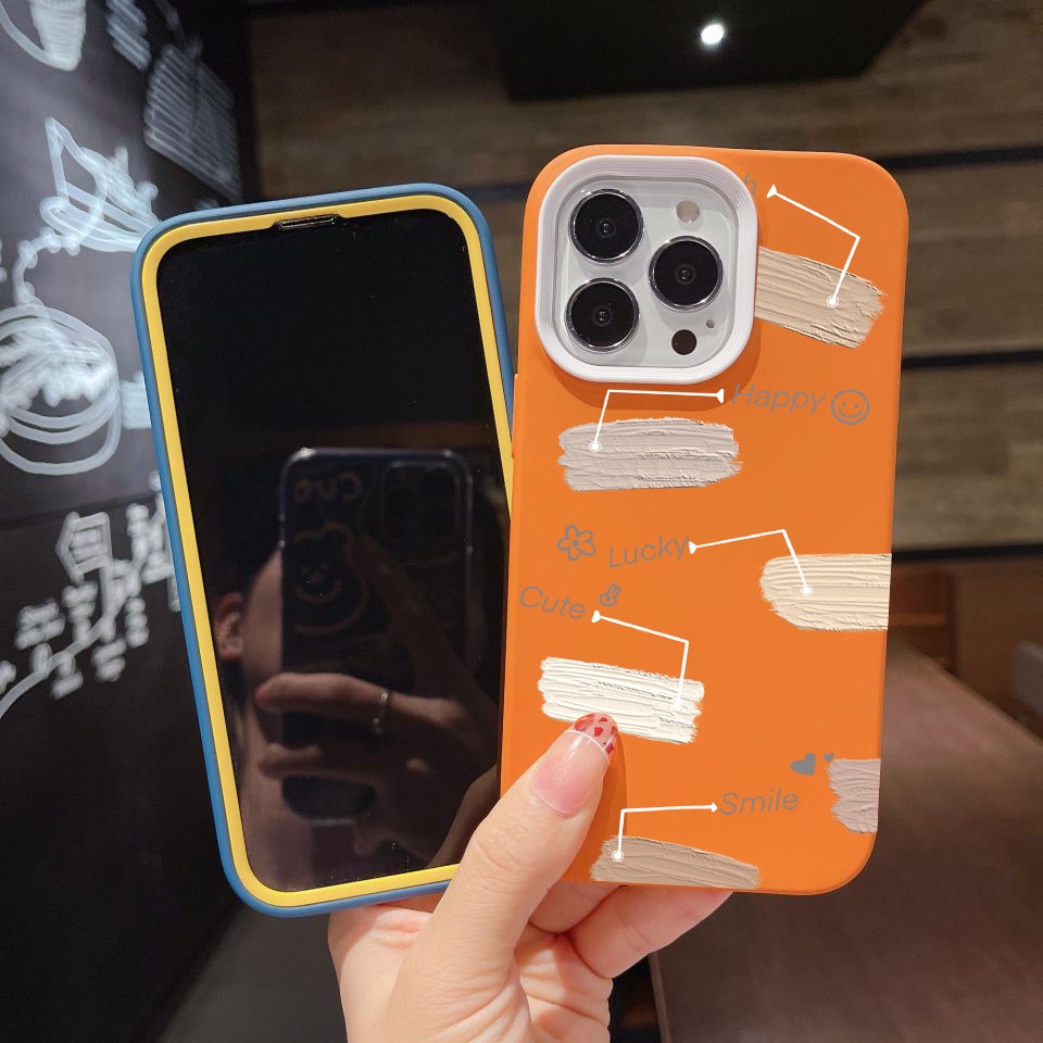 Ốp Điện Thoại silicon Dẻo Màu Nước in Chữ lucky 3 Trong 1 Cho iPhone 14Promax 13 12 11 7Plus X XR