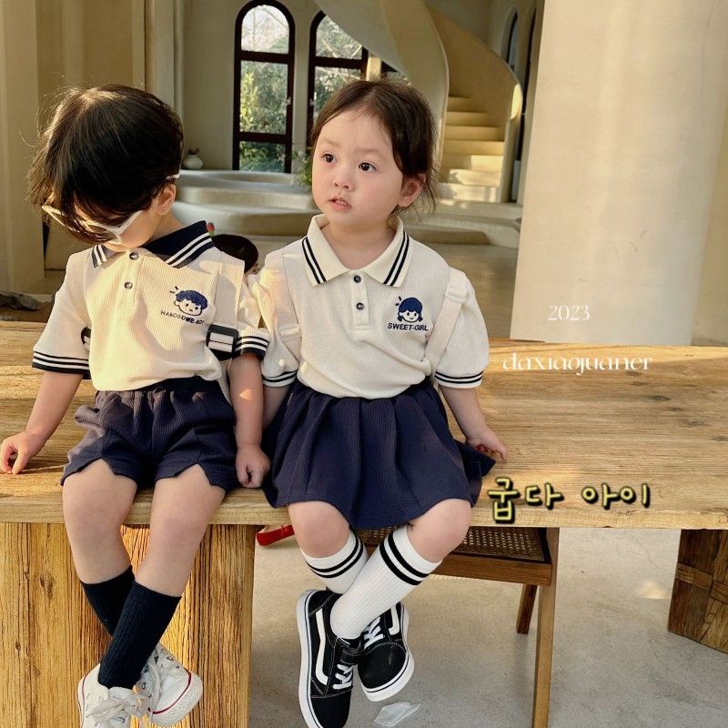 ✨Hàng Có Sẵn!✨ Bộ Đồ Thời Trang Mùa Hè Hai Mảnh Thoáng Khí Phong Cách Preppy Thời Trang Mùa Hè 2023 Dành Cho Trẻ Em Mẫu Giáo