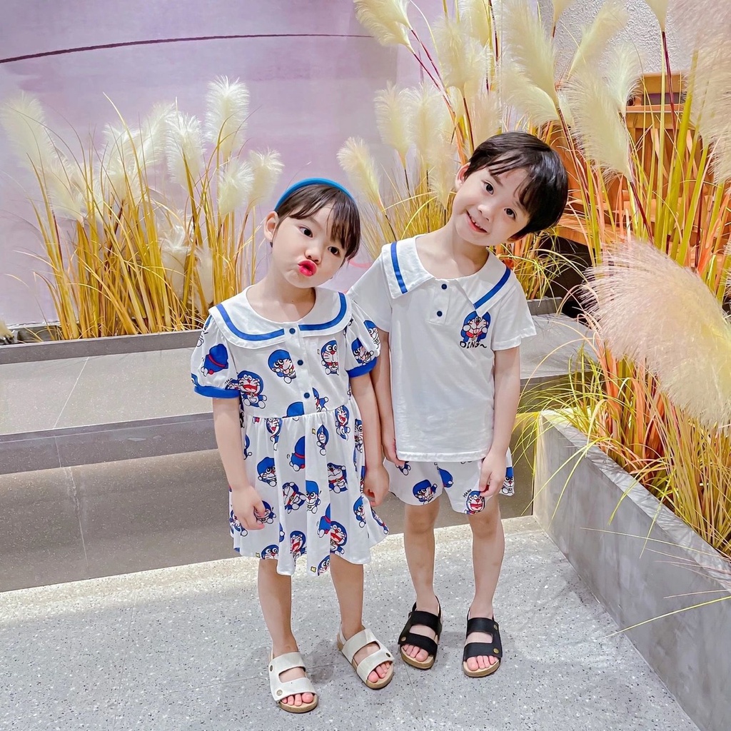 ✨Hàng Có Sẵn!✨ Bộ Áo Thun Ngắn Tay In Hoạt Hình Mèo + Quần Short Thời Trang Mùa Hè Cho Bé