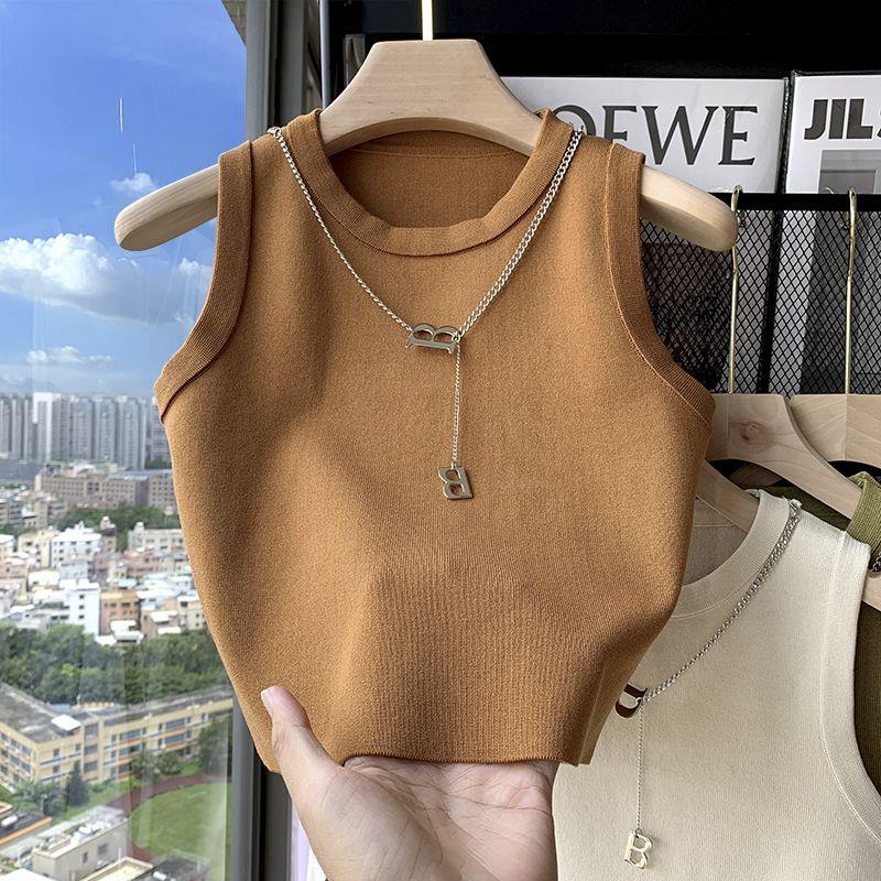 Áo sweater Dệt Kim Không Tay Dáng Ngắn Thời Trang Mùa Thu Cho Nữ