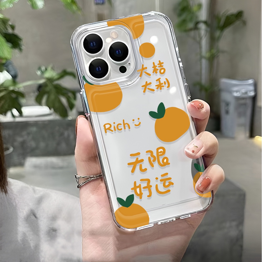 Ốp Điện Thoại Trong Suốt Họa Tiết Trái Cam May Mắn Chống Sốc Cho iphone 14 pro max 11 13 12 7 8 Plus X XR XSMax