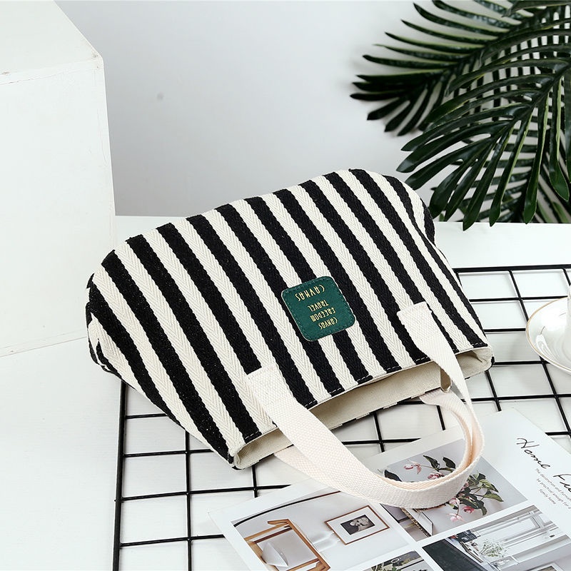 Túi Xách Tay Bằng Vải canvas Hoa Văn Kẻ Sọc Thoải Mái Thời Trang