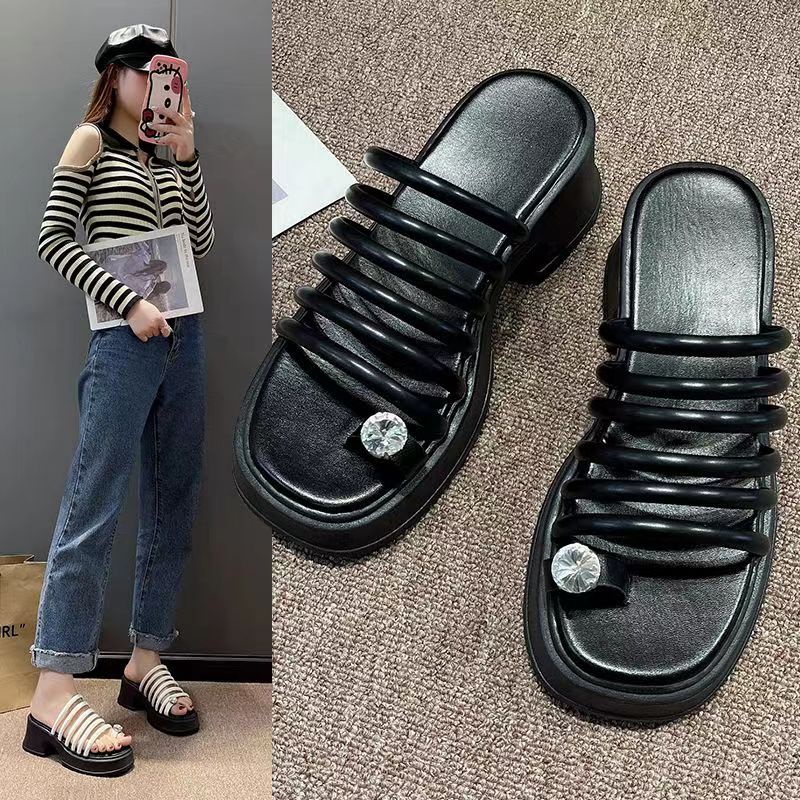 Dép thời trang nữ dép xỏ ngón kim cương thời trang độn cao đế dày