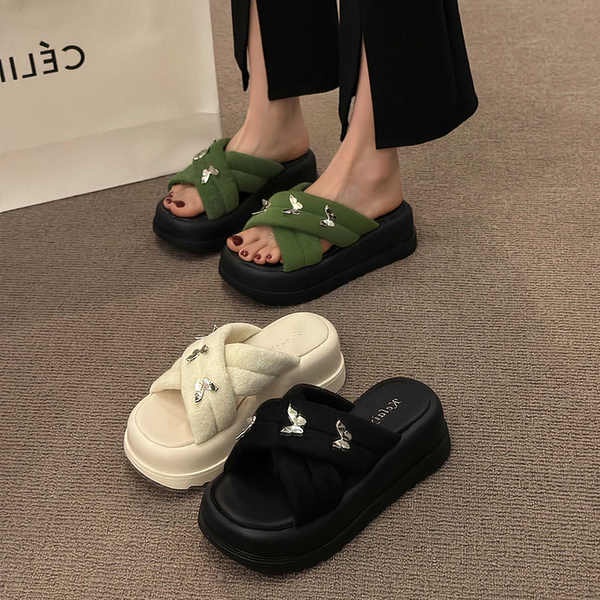 Dép sandal đế dày bướm thời trang bánh mì chéo đế dày dép