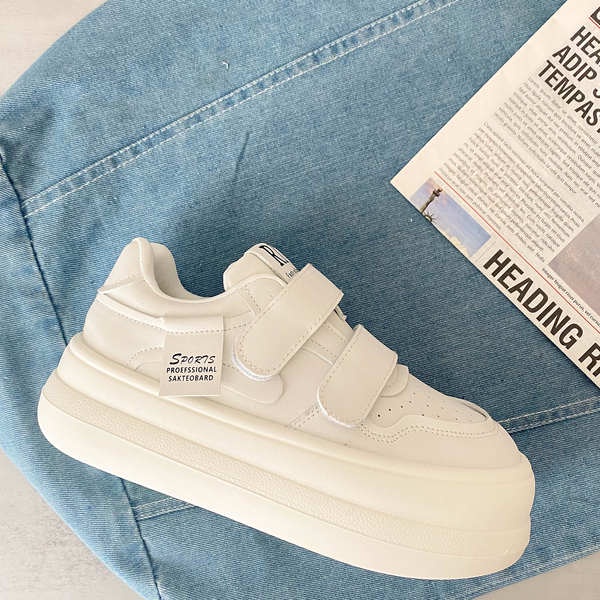 Giày đế bằng bánh mì tăng chiều cao đầu to đế dày Velcro giày sneaker nữ