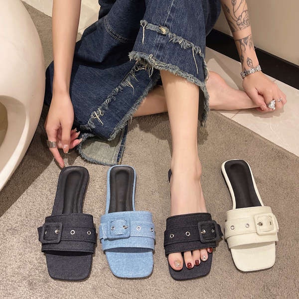 Dép denim phẳng dép 2023 dép hợp thời trang