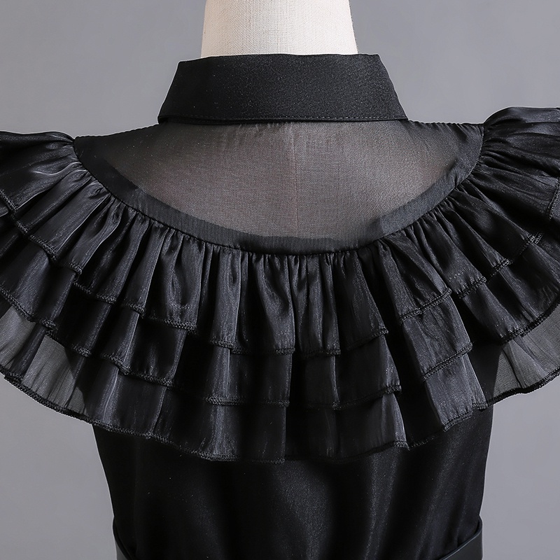 Đầm Lưới Không Tay Hai Lớp Màu Đen Phong Cách Gothic Dự Tiệc Cho Bé Gái