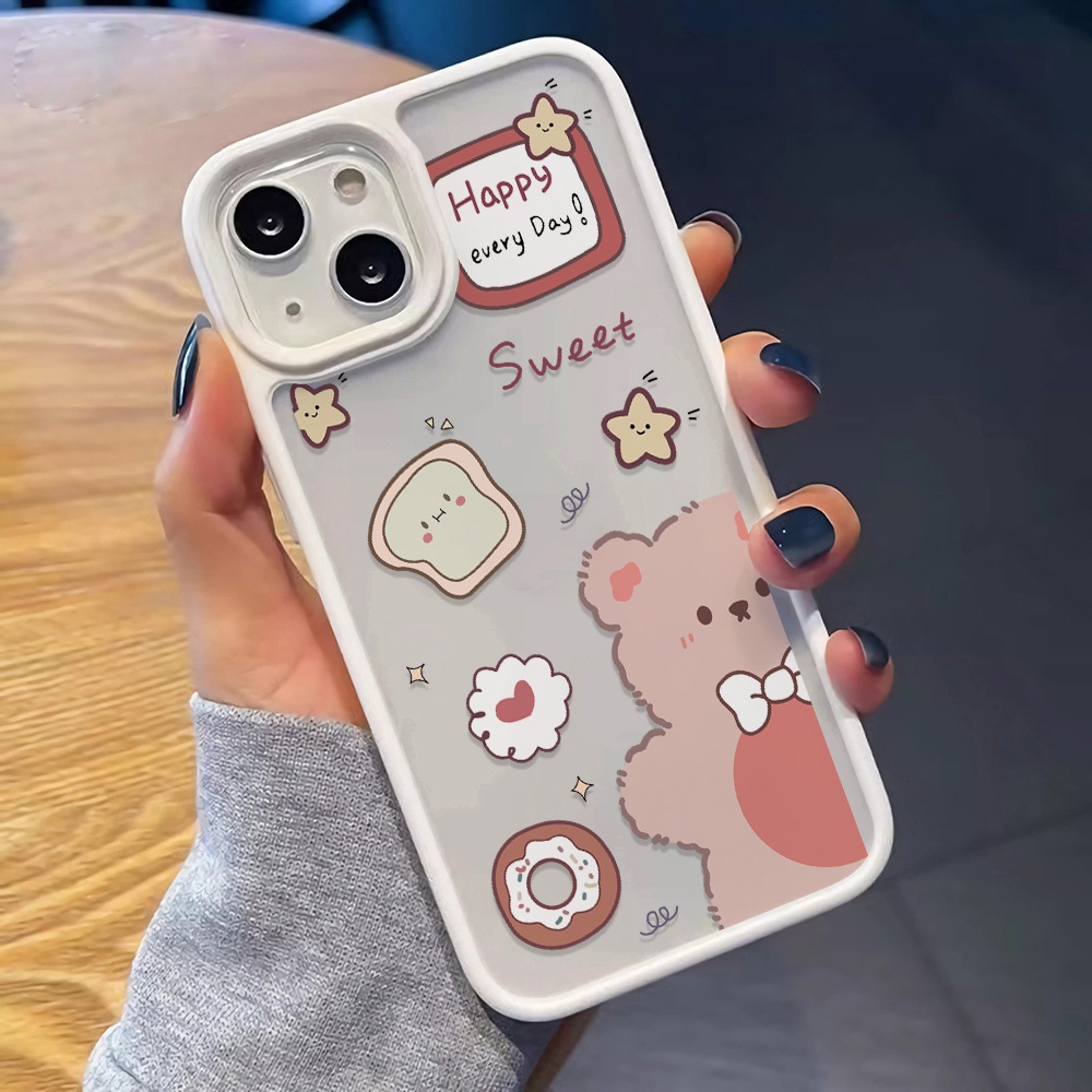 Ốp Điện Thoại Acrylic Cứng Trong Suốt Hình Gấu Hạnh Phúc Cho iphone 14promax 11 13 12 7Plus 8 X XS Max