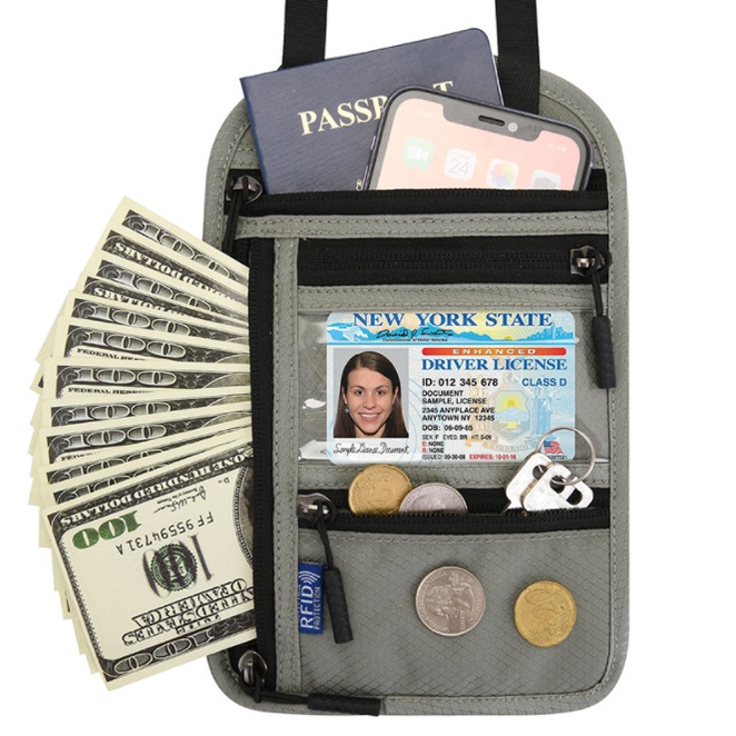 Đa Năng Treo Cổ Hộ Chiếu Túi Bảo Quản RFID Đeo Vai Túi Tổ Chức Vé ID B