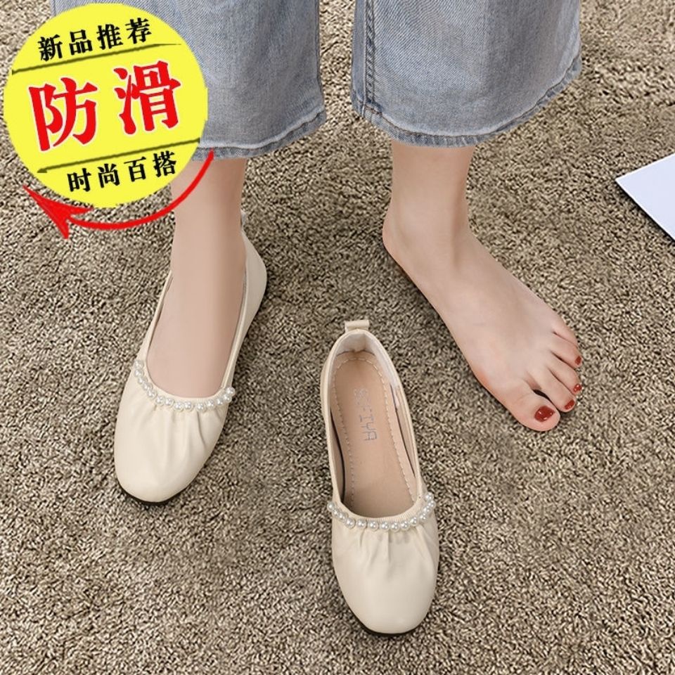 Giày Búp Bê Da Mềm Đế Bằng Đính Ngọc Trai Thời Trang 2022 Cho Mẹ Bầu