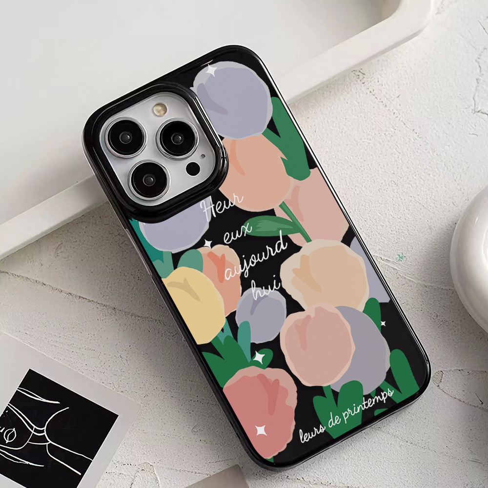 Ốp Điện Thoại Silicone TPU Mềm Bóng In Hình Hoa Tulip Cho iphone 14promax 11 13 12 7Plus 8 X XS Max