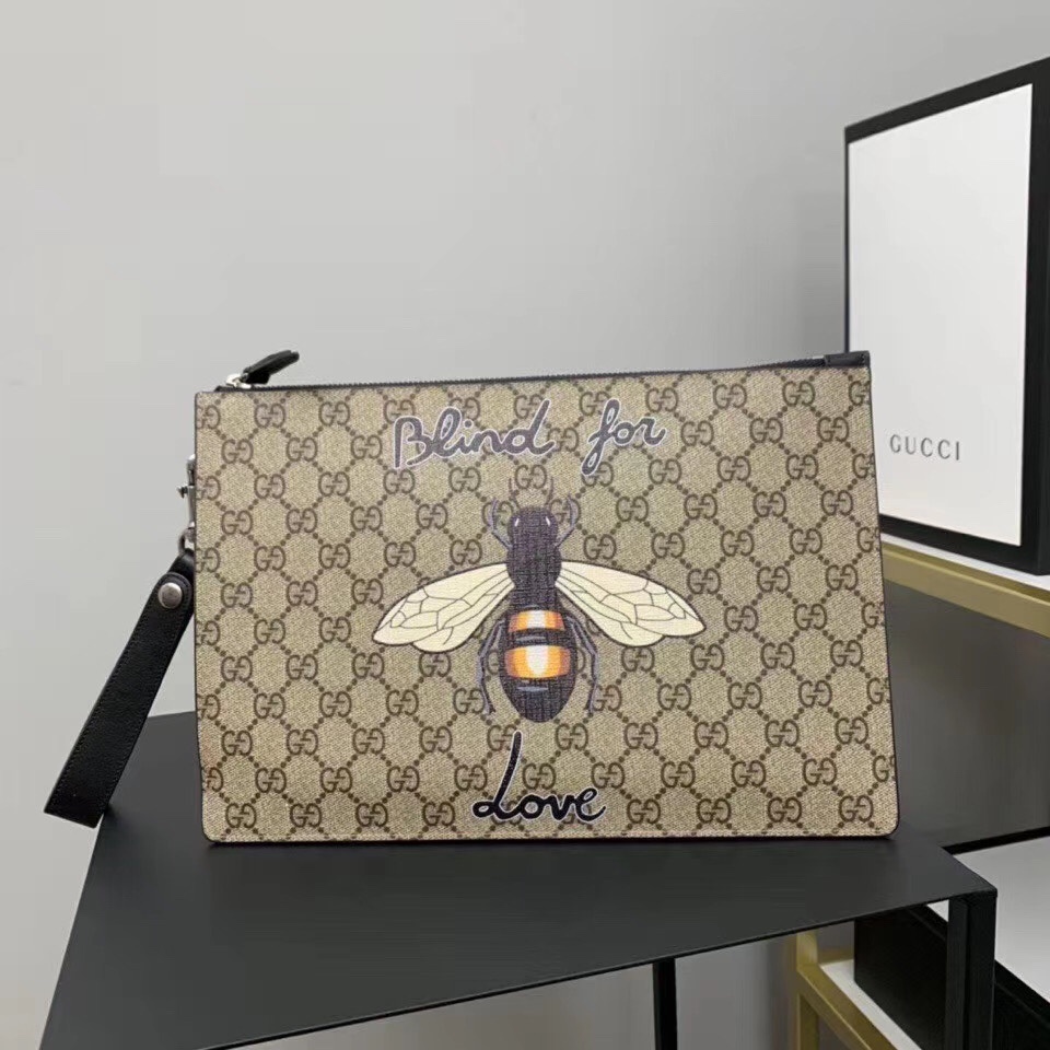 Túi Cầm Tay Gucci Họa Tiết Ong Cho Nam [Có Hộp]