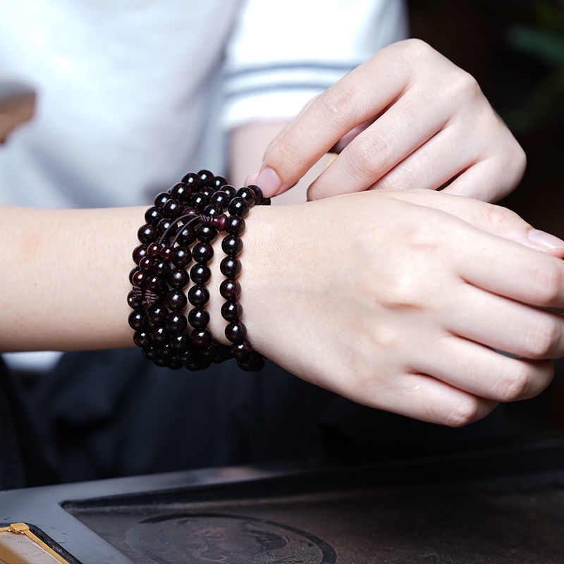 Vòng Tay Chuỗi 108 Hạt Gỗ Đàn Hương Màu Đỏ Phong Cách Phật Giáo Cho Nam Và Nữ 2.0