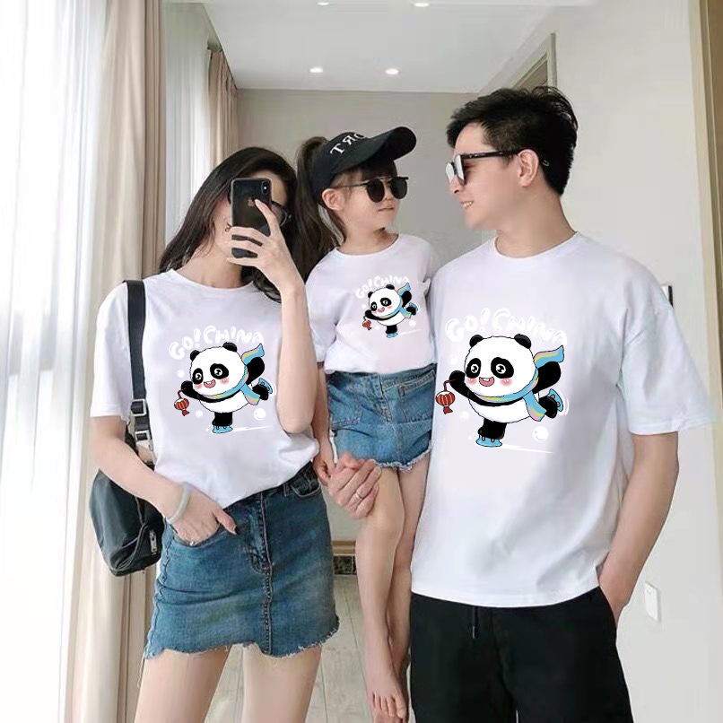 Đầm Cotton Ngắn Tay In Hình Gấu Trúc Cho Mẹ Và Bé