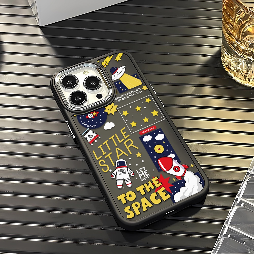 Ốp Điện Thoại Silicone Khung Kim Loại Chống Sốc In Hình Phi Hành Gia Cho iphone 14ProMax 11 13 12 7Plus 8 X XS Max