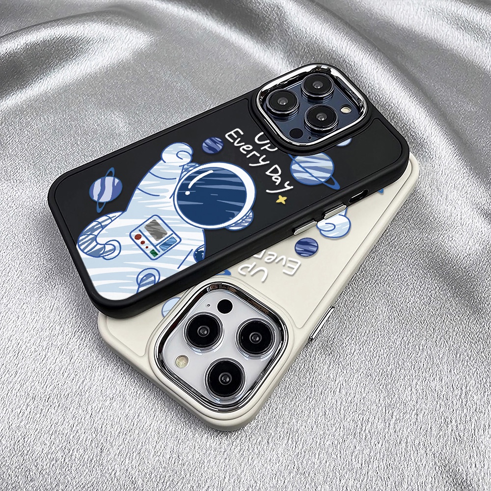 Ốp Điện Thoại Silicone Khung Kim Loại Chống Sốc In Hình Phi Hành Gia Cho iphone 14ProMax 11 13 12 7Plus 8 X XS Max