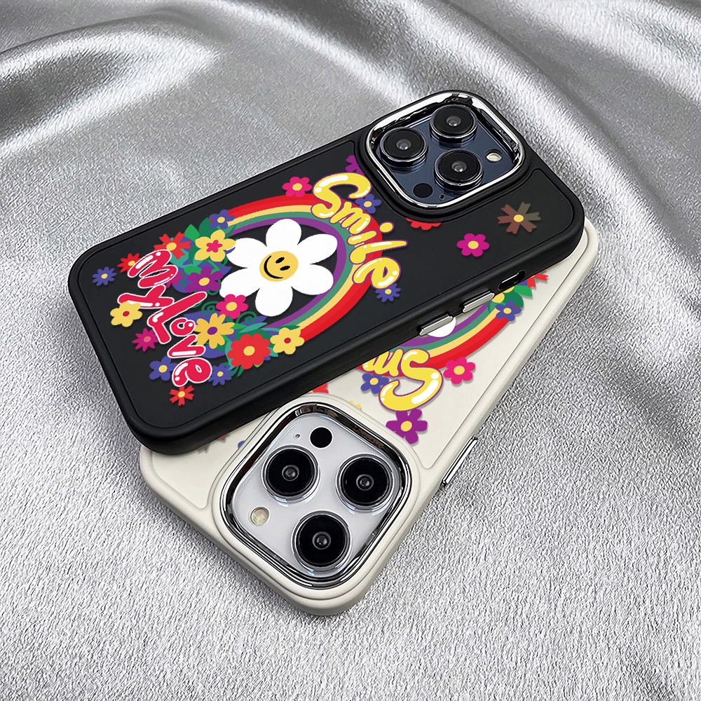 Ốp Điện Thoại Silicone Khung Kim Loại Họa Tiết Hoa Hướng Dương Mặt Cười Cho iphone 14ProMax 11 13 12 7Plus 8 X XS Max