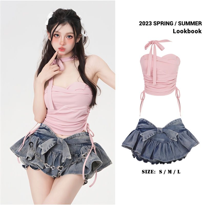 Quần Short Denim Ôm Dáng Phối Dây Rút Nơ Quyến Rũ Cho Nữ